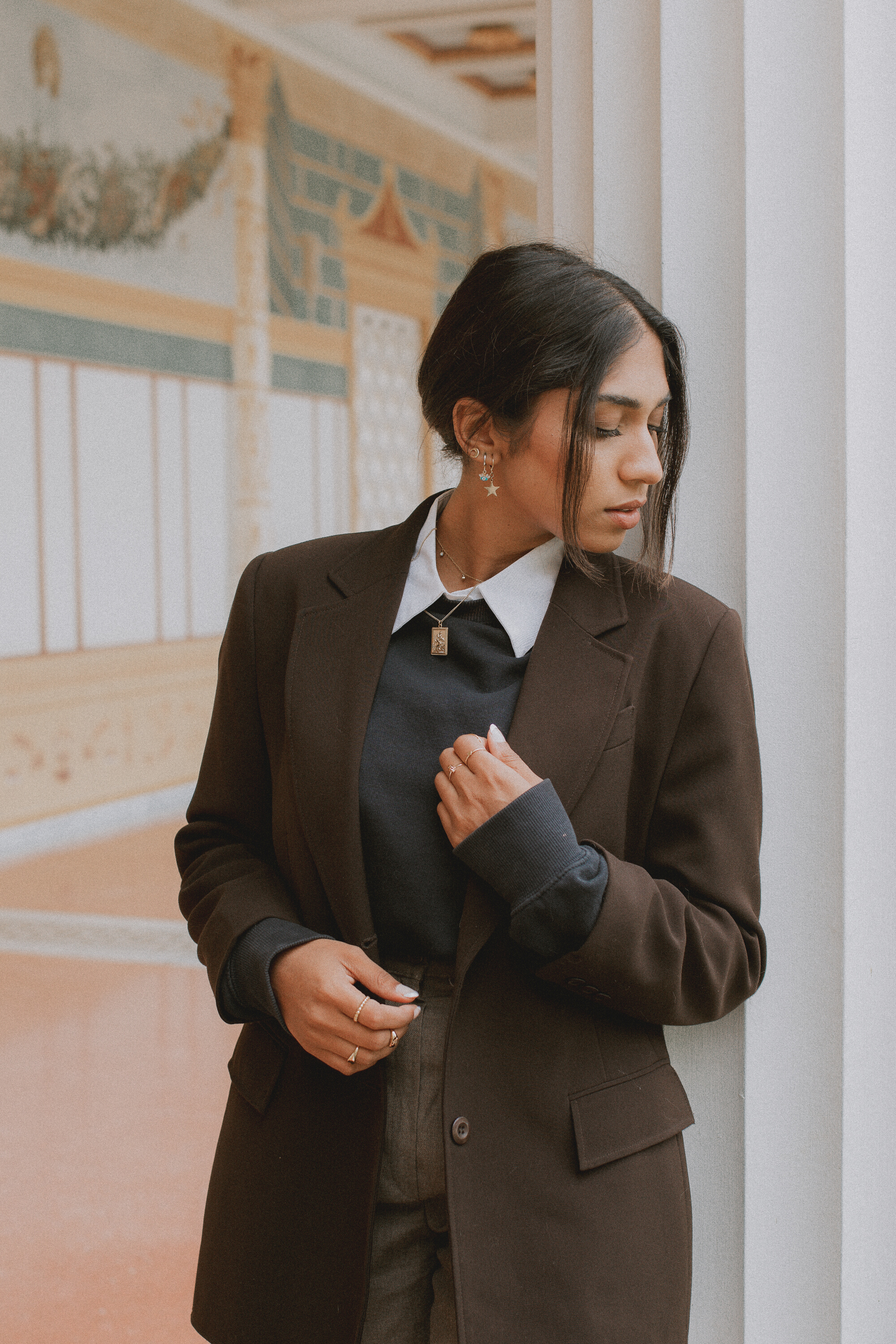 Woman in Trendy Autumn Vintage Outfit